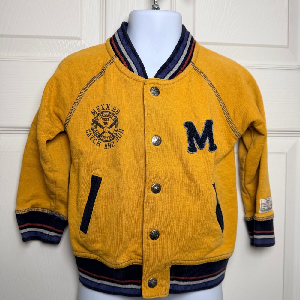 Mexx Vintage Boys Mustard Yellow Varsity Letterman Jacket Sweatshirt 24-30M